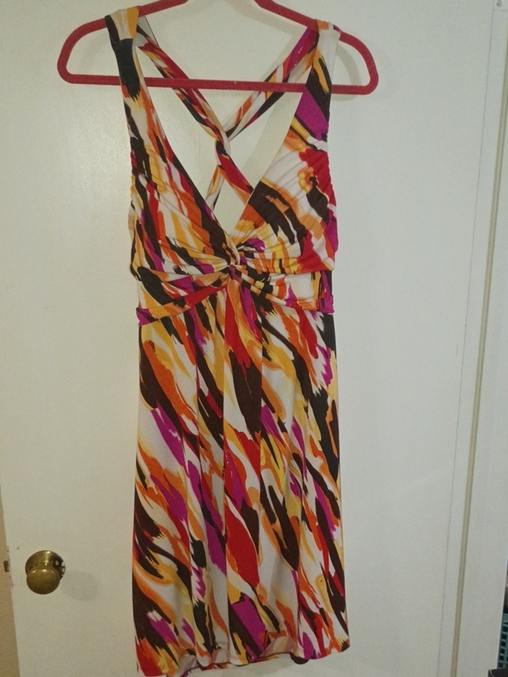 Bisou Bisou Abstract Print Twist Back Halter Dress - Size 16